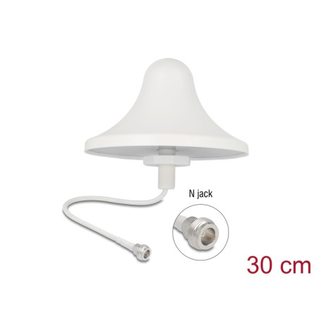 Delock 4G WiFi 2,4 GHz Antenne N Buchse 3 dBi 30 cm RG-58 omnidirektional Deckenmontage weiß