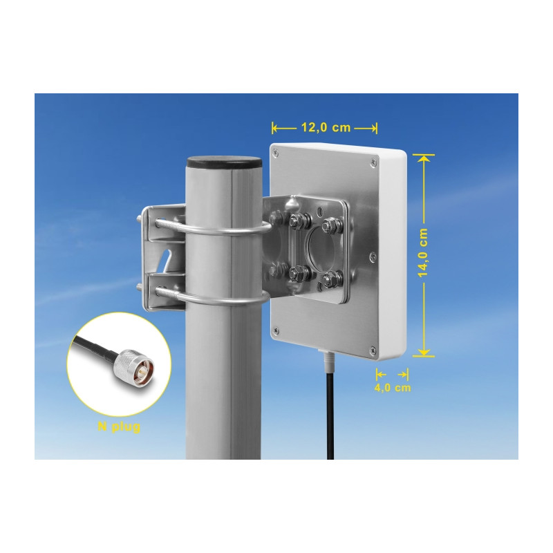 Delock WiFi 2,4 GHz Antenne N Stecker 8 dBi direktional mit Anschlusskabel RG-58, 50 cm weiß outdoor