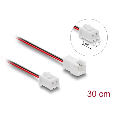 Delock Lüfter Verlängerungskabel JST Stecker zu Buchse 2 Pin, Steckerlänge 7 mm, 30 cm