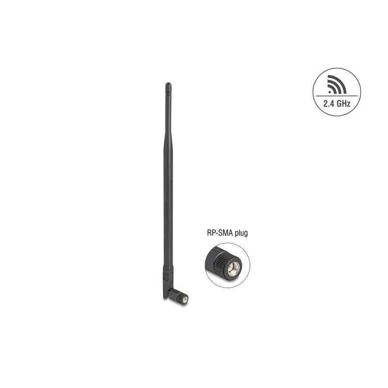 Delock WiFi 2,4 GHz Antenne RP-SMA Stecker 7 dBi omnidirektional mit Kippgelenk schwarz