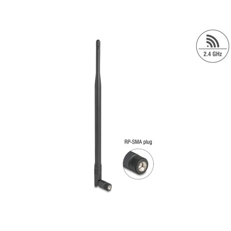 Delock WiFi 2,4 GHz Antenne RP-SMA Stecker 7 dBi omnidirektional mit Kippgelenk schwarz