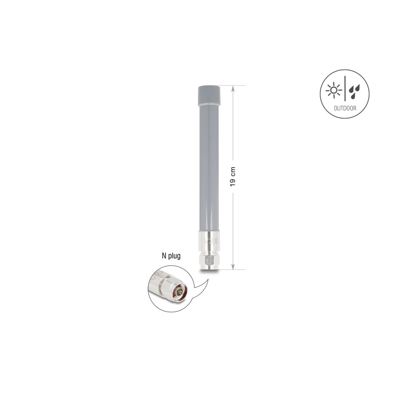 Delock V2X Antenne N Stecker 6 dBi 19 cm omnidirektional starr outdoor grau