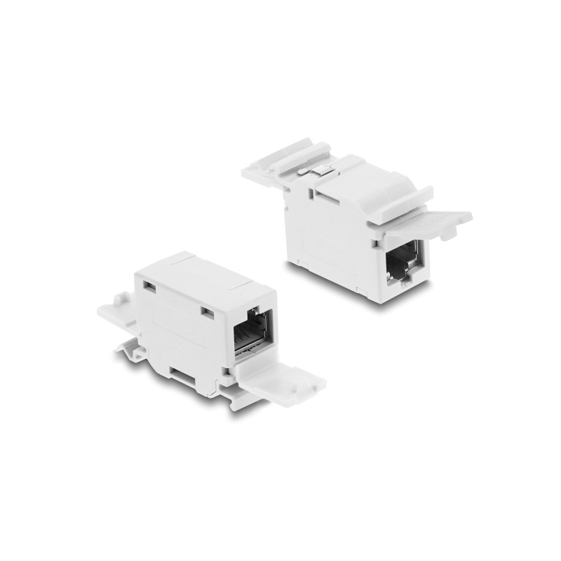 Delock RJ45 Kupplung Cat.6A Buchse zu Buchse mit Staubschutzklappe für Hutschienen Montage grau