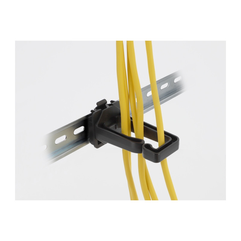 Delock Kabelbügel 70 x 24 mm mit Montageplatte zur Hutschienenbefestigung schwarz