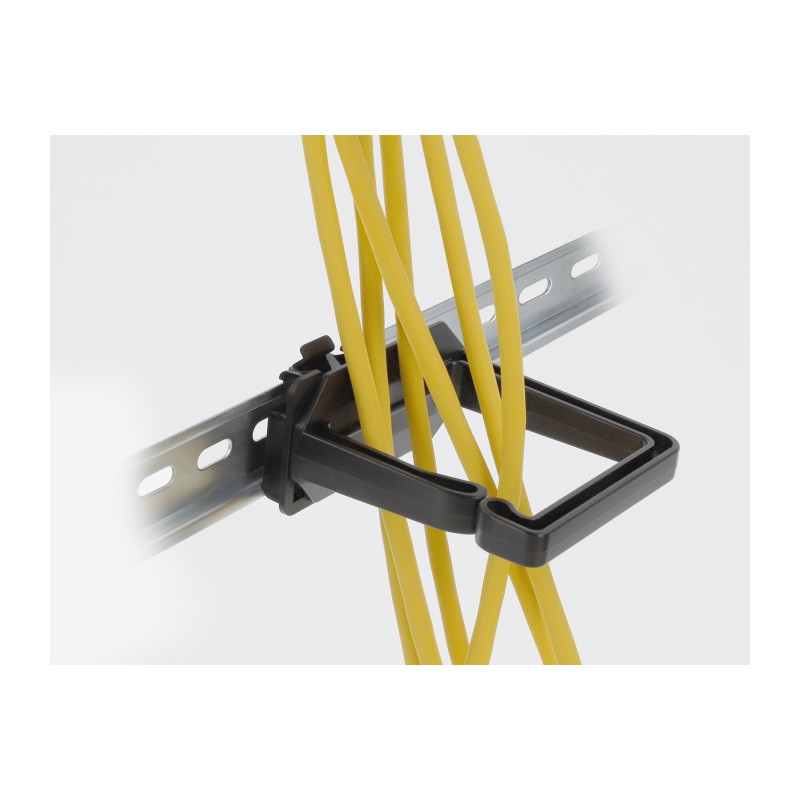 Delock Kabelbügel 70 x 70 mm mit Montageplatte zur Hutschienenbefestigung schwarz