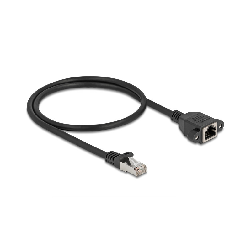 Delock Netzwerk Verlängerungskabel S/FTP RJ45 Stecker zu RJ45 Buchse Cat.6A flache Ausführung 0,5 m schwarz