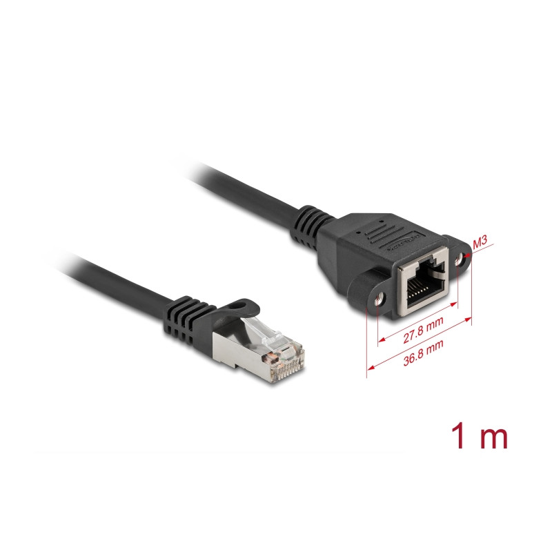Delock Netzwerk Verlängerungskabel S/FTP RJ45 Stecker zu RJ45 Buchse Cat.6A flache Ausführung 1 m schwarz