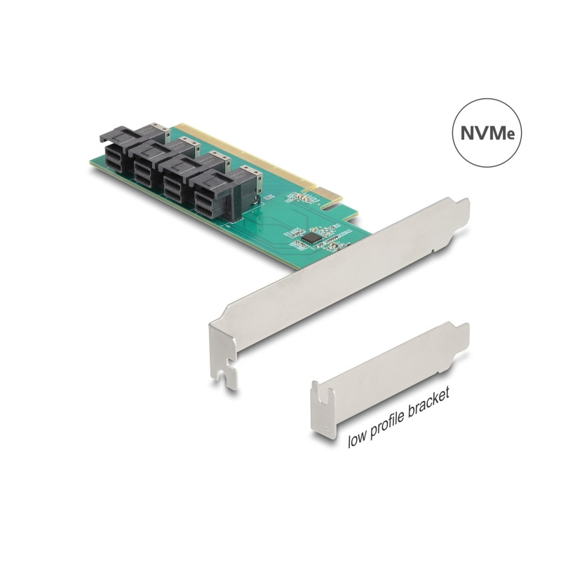 Delock PCI Express x16 Karte zu 4 x intern SFF-8643 NVMe - Bifurcation - Low Profile Formfaktor