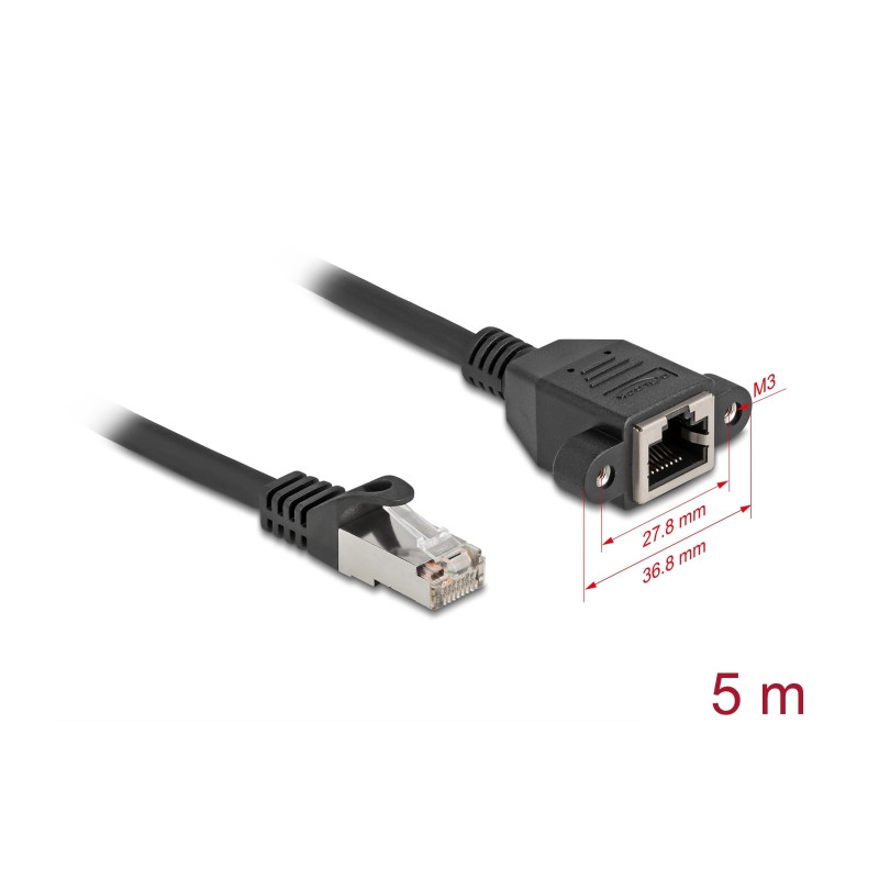 Delock Netzwerk Verlängerungskabel S/FTP RJ45 Stecker zu RJ45 Buchse Cat.6A flache Ausführung 5 m schwarz