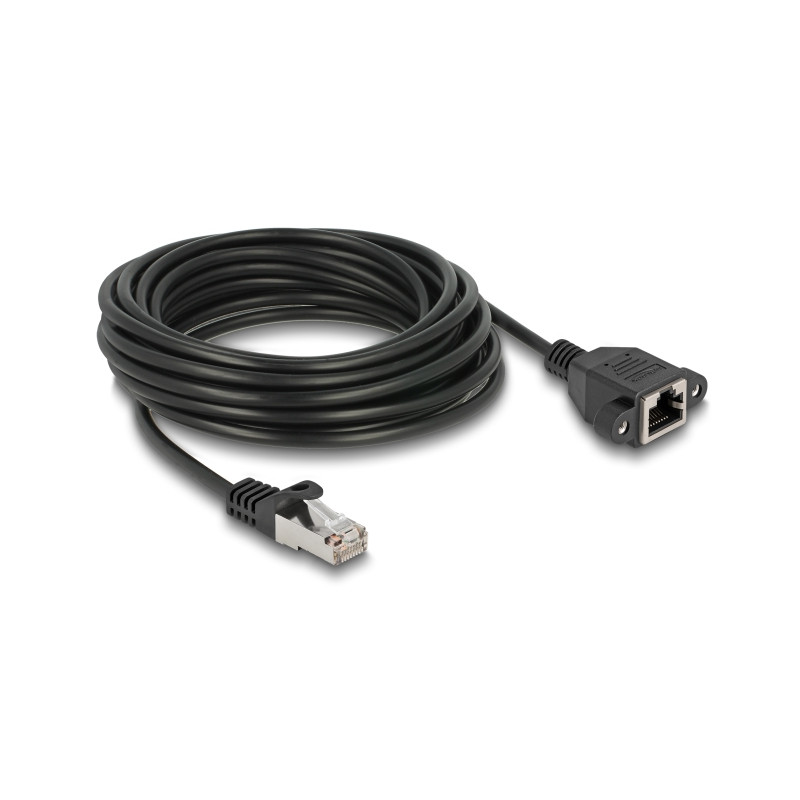Delock Netzwerk Verlängerungskabel S/FTP RJ45 Stecker zu RJ45 Buchse Cat.6A flache Ausführung 5 m schwarz