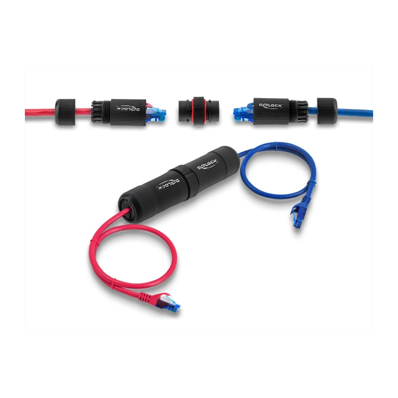 Delock Kabelverbinder RJ45 Buchse zu RJ45 Buchse Cat.6 mit M16 Gewinde und Bayonettverschluss IP68 staub- und wasserdicht