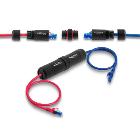 Delock Kabelverbinder RJ45 Buchse zu RJ45 Buchse Cat.6 mit M16 Gewinde und Bayonettverschluss IP68 staub- und wasserdicht