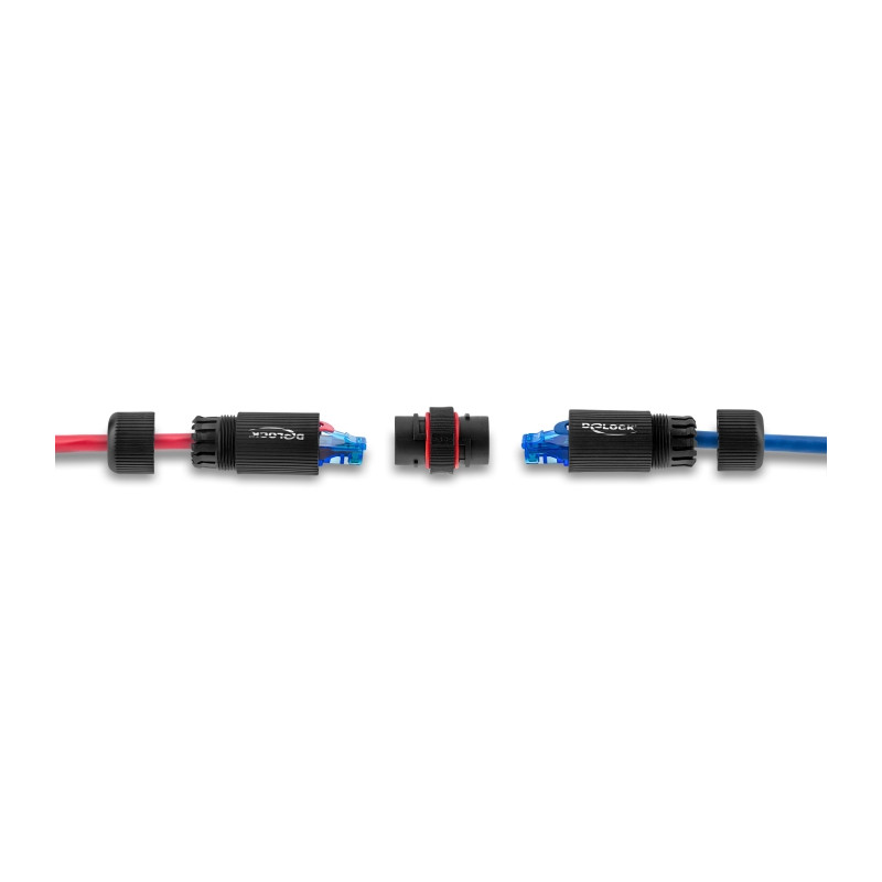Delock Kabelverbinder RJ45 Buchse zu RJ45 Buchse Cat.6 mit M16 Gewinde und Bayonettverschluss IP68 staub- und wasserdicht