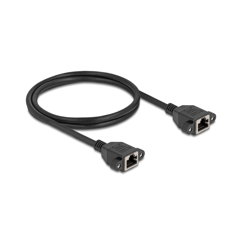 Delock Netzwerk Verlängerungskabel S/FTP RJ45 Buchse zu RJ45 Buchse Cat.6A flache Ausführung 1 m schwarz