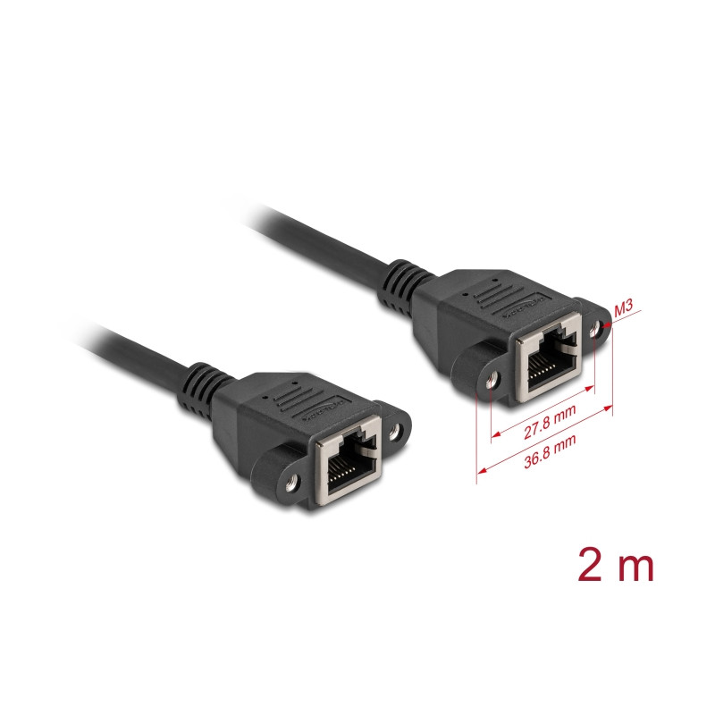 Delock Netzwerk Verlängerungskabel S/FTP RJ45 Buchse zu RJ45 Buchse Cat.6A flache Ausführung 2 m schwarz