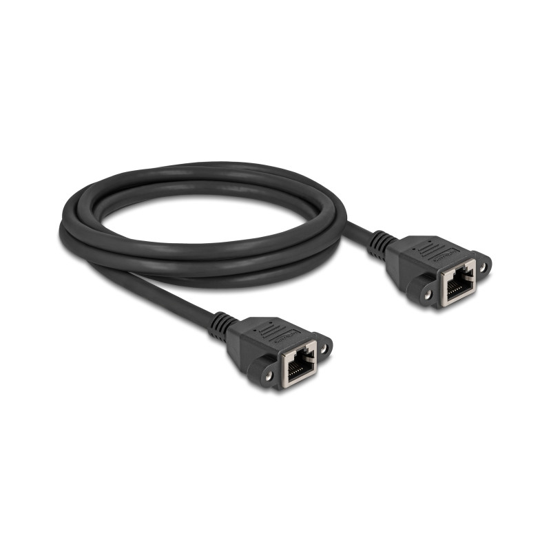 Delock Netzwerk Verlängerungskabel S/FTP RJ45 Buchse zu RJ45 Buchse Cat.6A flache Ausführung 2 m schwarz