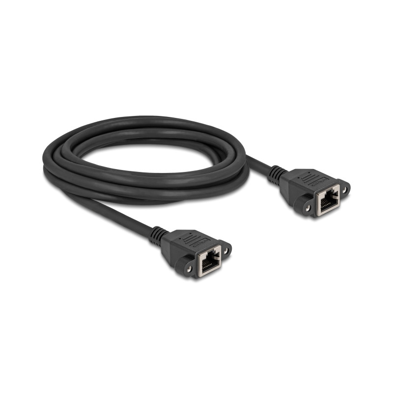 Delock Netzwerk Verlängerungskabel S/FTP RJ45 Buchse zu RJ45 Buchse Cat.6A flache Ausführung 3 m schwarz
