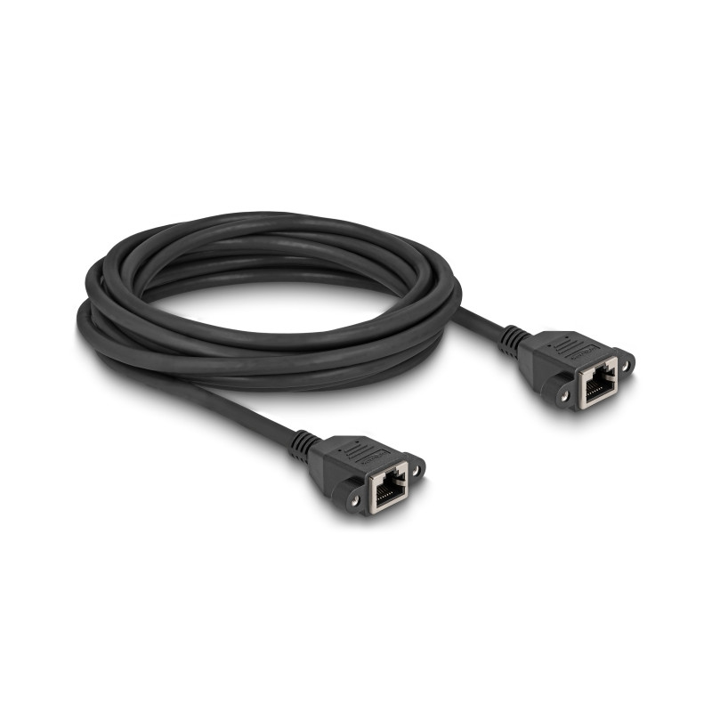 Delock Netzwerk Verlängerungskabel S/FTP RJ45 Buchse zu RJ45 Buchse Cat.6A flache Ausführung 5 m schwarz