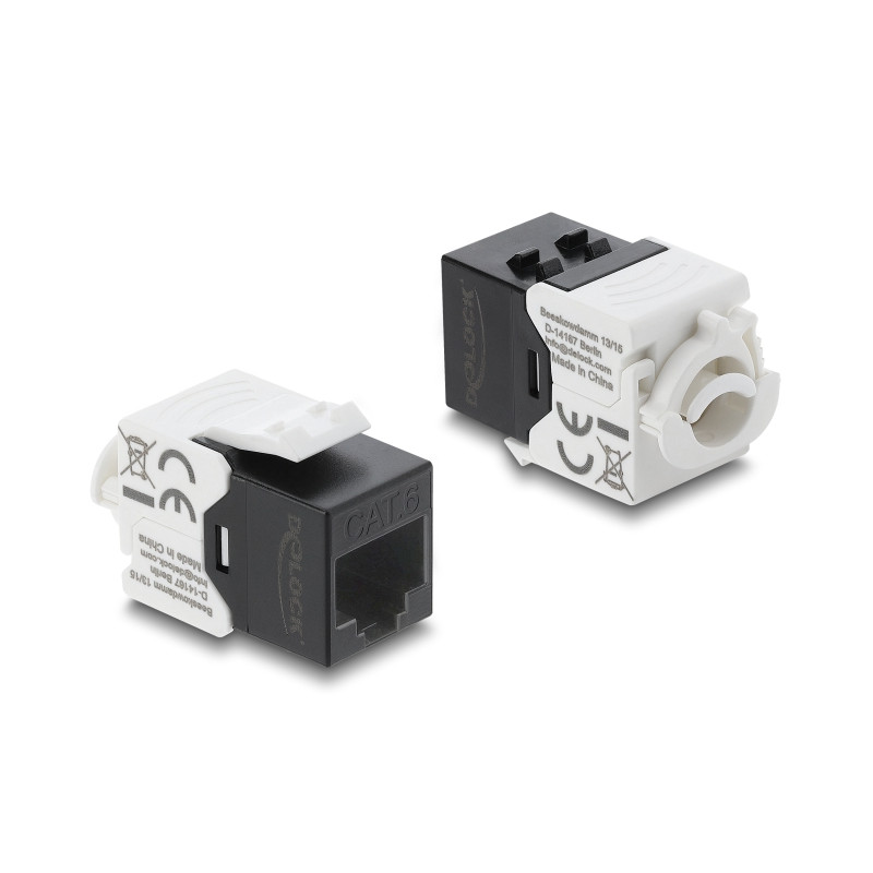 Delock Keystone Modul RJ45 Buchse zu LSA Cat.6 UTP mit Verschlussclip und kabelbinderfrei