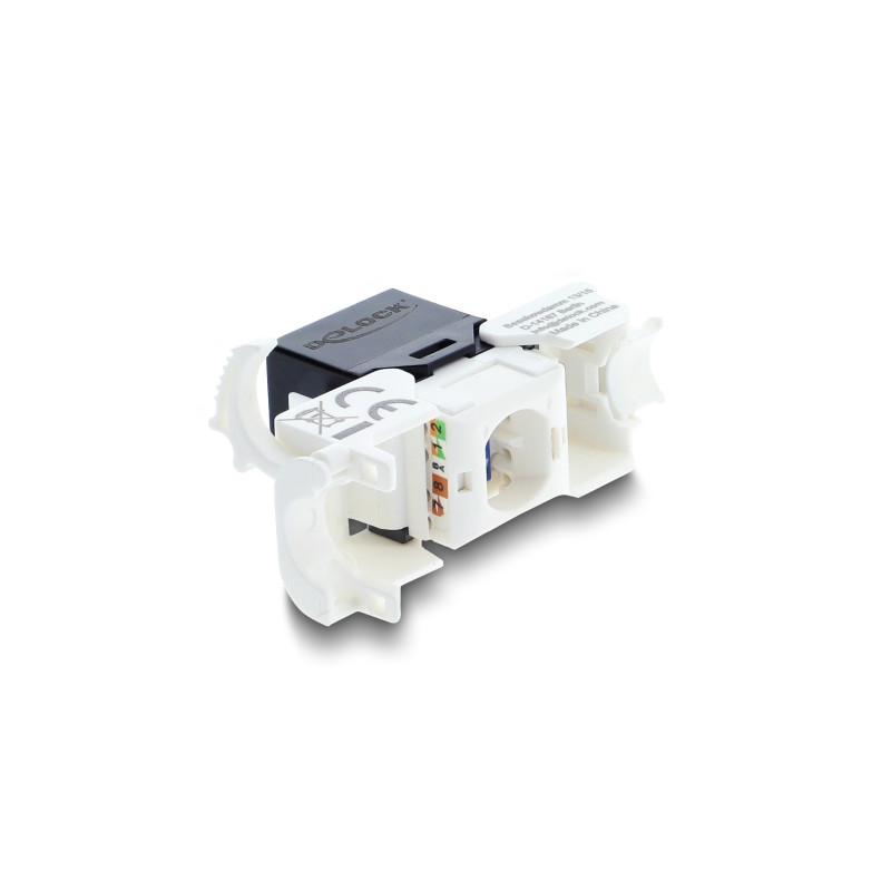 Delock Keystone Modul RJ45 Buchse zu LSA Cat.6 UTP mit Verschlussclip und kabelbinderfrei
