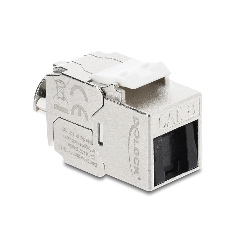 Delock Keystone Modul RJ45 Buchse zu LSA Cat.8.1 geschirmt mit Verschlussclip und Staubschutzklappe kabelbinderfrei