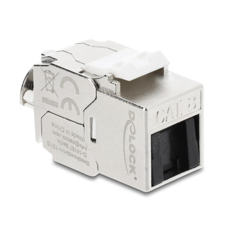 Delock Keystone Modul RJ45 Buchse zu LSA Cat.8.1 geschirmt mit Verschlussclip und Staubschutzklappe kabelbinderfrei