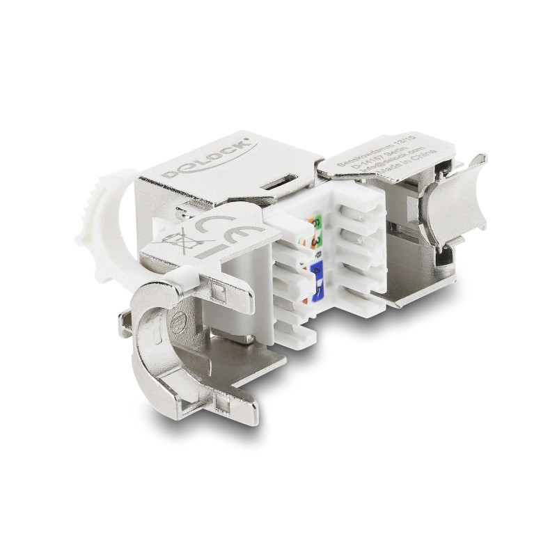 Delock Keystone Modul RJ45 Buchse zu LSA Cat.8.1 geschirmt mit Verschlussclip und Staubschutzklappe kabelbinderfrei