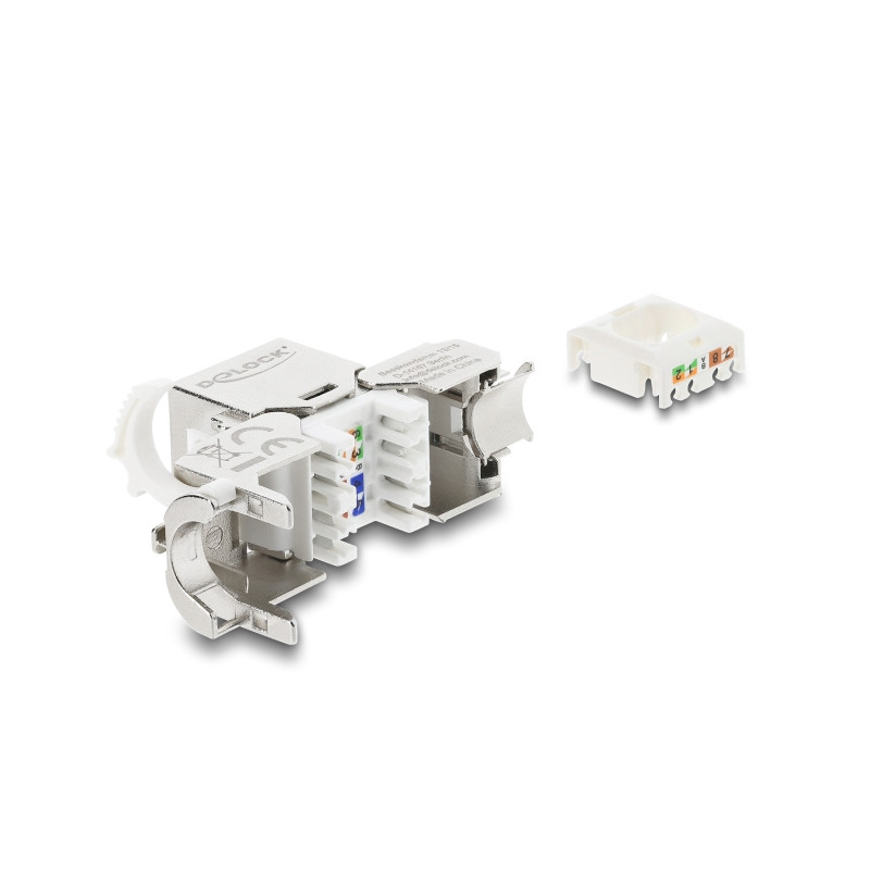 Delock Keystone Modul RJ45 Buchse zu LSA Cat.8.1 geschirmt mit Verschlussclip und Staubschutzklappe kabelbinderfrei
