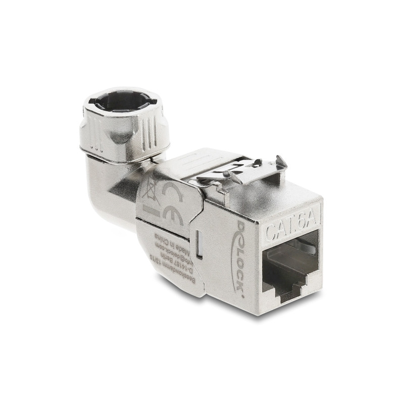 Delock Keystone Modul RJ45 Buchse zu LSA Cat.6A mit Metall Latch werkzeugfrei 90° winkelbar geschirmt