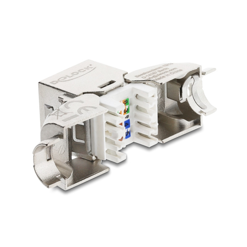 Delock Keystone Modul RJ45 Buchse zu LSA Cat.6A mit Metall Latch werkzeugfrei 90° winkelbar geschirmt