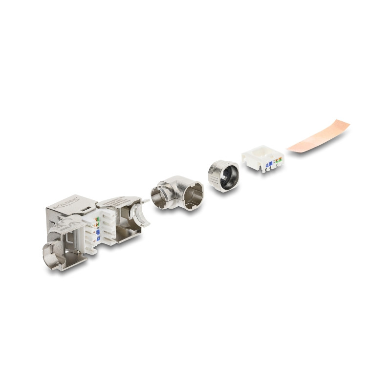 Delock Keystone Modul RJ45 Buchse zu LSA Cat.6A mit Metall Latch werkzeugfrei 90° winkelbar geschirmt