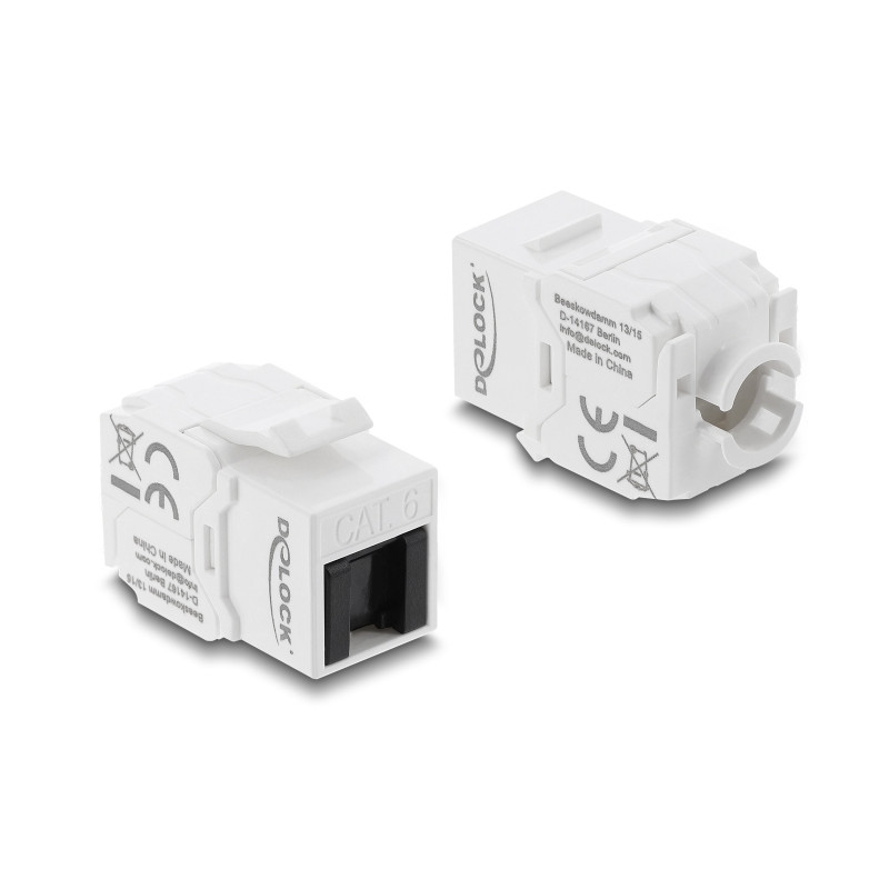 Delock Keystone Modul RJ45 Buchse zu LSA Cat.6 UTP werkzeugfrei mit Staubschutzklappe weiß / schwarz