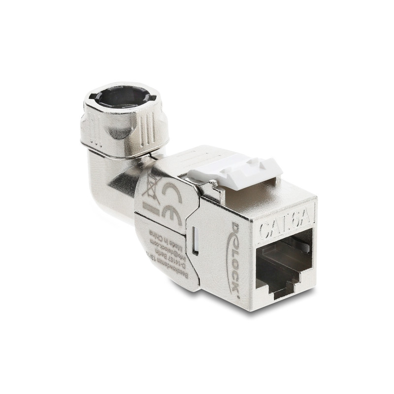 Delock Keystone Modul RJ45 Buchse zu LSA Cat.6A werkzeugfrei 90° winkelbar geschirmt für Kabeldurchmesser von 5,0 - 8,5 mm