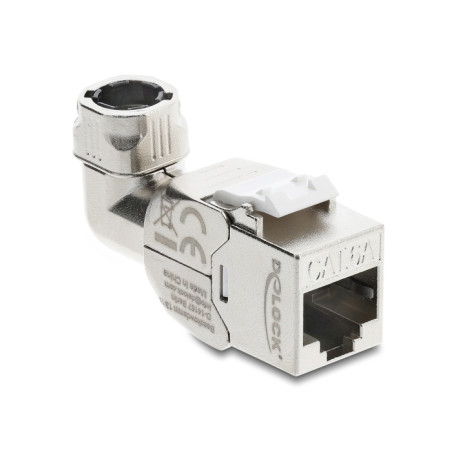 Delock Keystone Modul RJ45 Buchse zu LSA Cat.6A werkzeugfrei 90° winkelbar geschirmt für Kabeldurchmesser von 5,0 - 8,5 mm