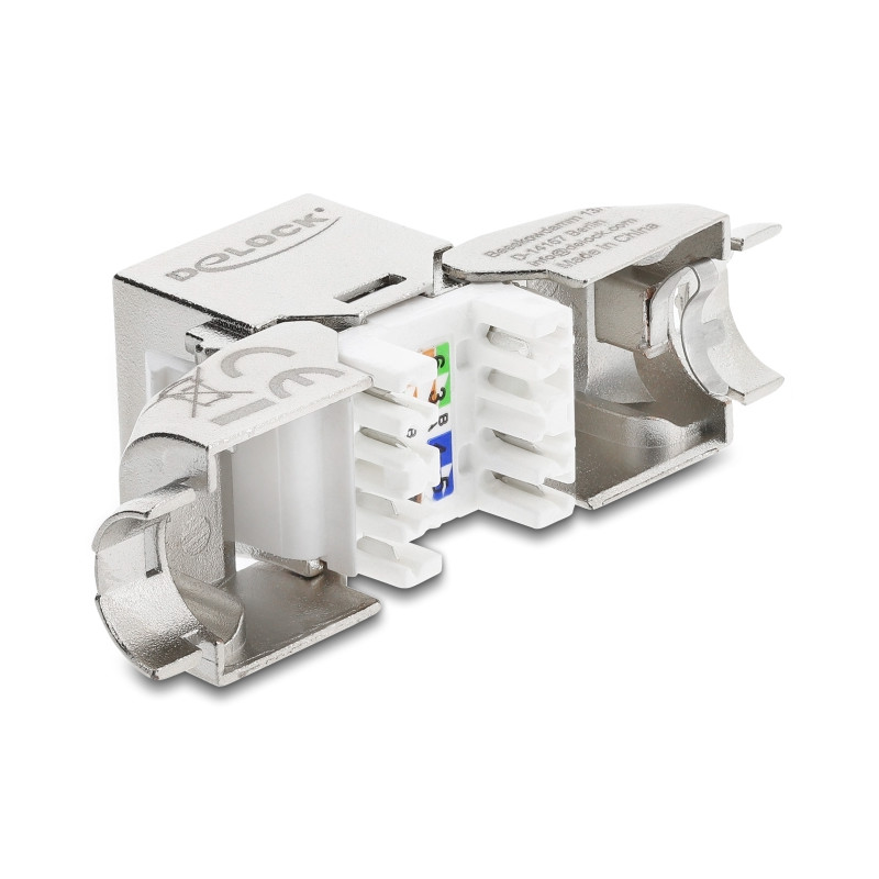 Delock Keystone Modul RJ45 Buchse zu LSA Cat.6A werkzeugfrei 90° winkelbar geschirmt für Kabeldurchmesser von 5,0 - 8,5 mm