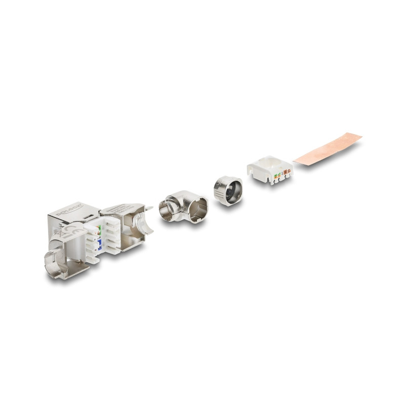 Delock Keystone Modul RJ45 Buchse zu LSA Cat.6A werkzeugfrei 90° winkelbar geschirmt für Kabeldurchmesser von 5,0 - 8,5 mm
