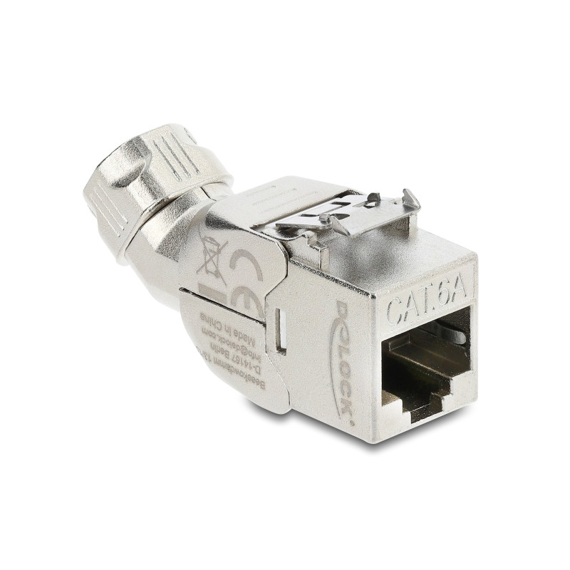 Delock Keystone Modul RJ45 Buchse zu LSA Cat.6A mit Metall Latch werkzeugfrei 45° winkelbar geschirmt