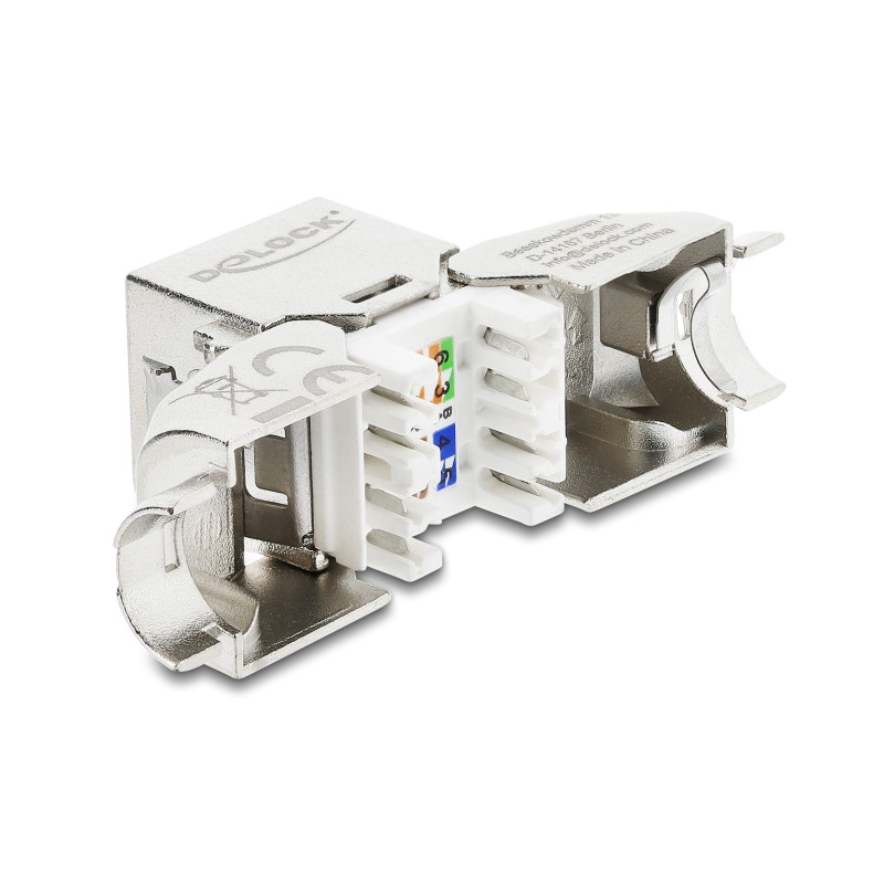 Delock Keystone Modul RJ45 Buchse zu LSA Cat.6A mit Metall Latch werkzeugfrei 45° winkelbar geschirmt