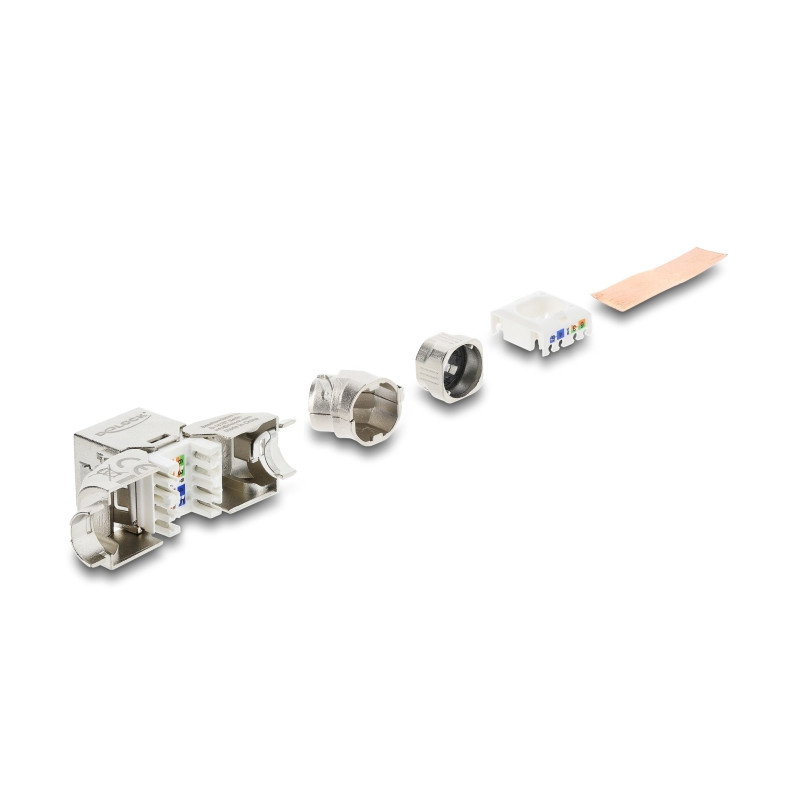 Delock Keystone Modul RJ45 Buchse zu LSA Cat.6A mit Metall Latch werkzeugfrei 45° winkelbar geschirmt