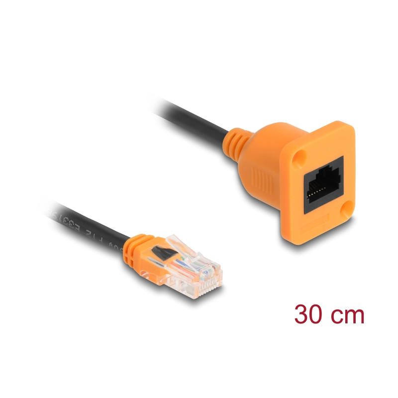 Delock D-Typ RJ45 Kabel Stecker zu Buchse Cat.5e UTP orange / schwarz 30 cm
