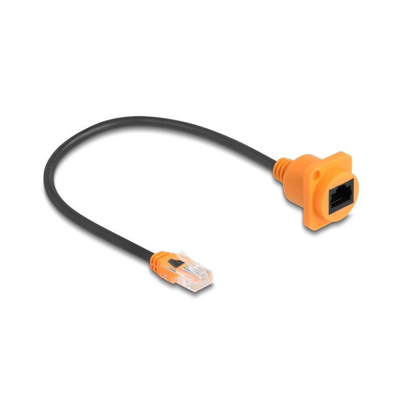 Delock D-Typ RJ45 Kabel Stecker zu Buchse Cat.5e UTP orange / schwarz 30 cm
