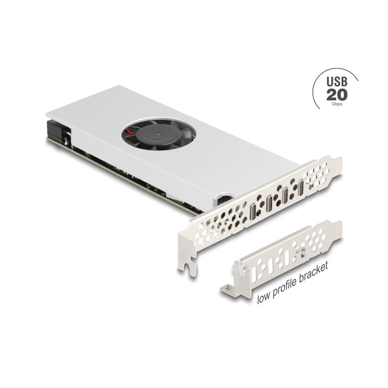 Delock PCI Express x16 Karte zu 4 x USB 20 Gbps USB Type-C™ Quad Channel mit Lüfter und Kühlkörper im Low Profile Formfaktor