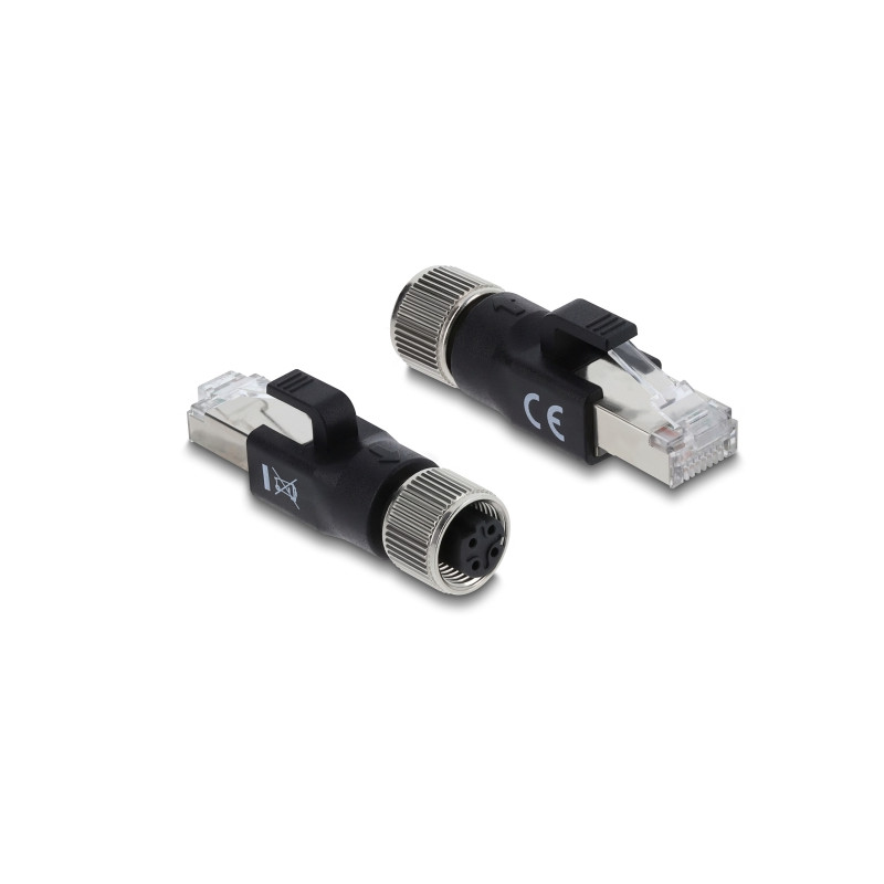 Delock M12 Adapter D-kodiert 4 Pin Buchse zu RJ45 Stecker schwarz