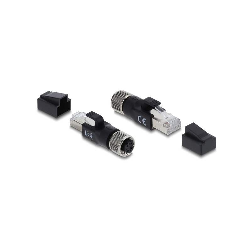 Delock M12 Adapter D-kodiert 4 Pin Buchse zu RJ45 Stecker schwarz