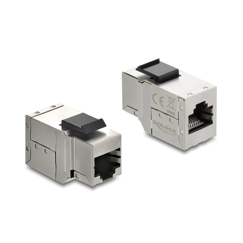 Delock Keystone Modul Kupplung RJ45 Buchse zu RJ45 Buchse Cat.6A mit schwarzer Kunststoff Latch, geschirmt