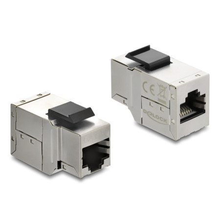 Delock Keystone Modul Kupplung RJ45 Buchse zu RJ45 Buchse Cat.6A mit schwarzer Kunststoff Latch, geschirmt