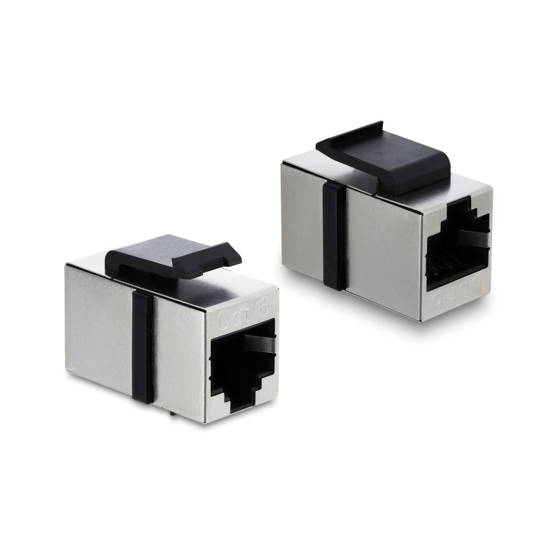 Delock Keystone Modul Kupplung RJ45 Buchse zu RJ45 Buchse Cat.6 geschirmt Metall silber / schwarz