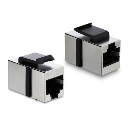Delock Keystone Modul Kupplung RJ45 Buchse zu RJ45 Buchse Cat.6 geschirmt Metall silber / schwarz