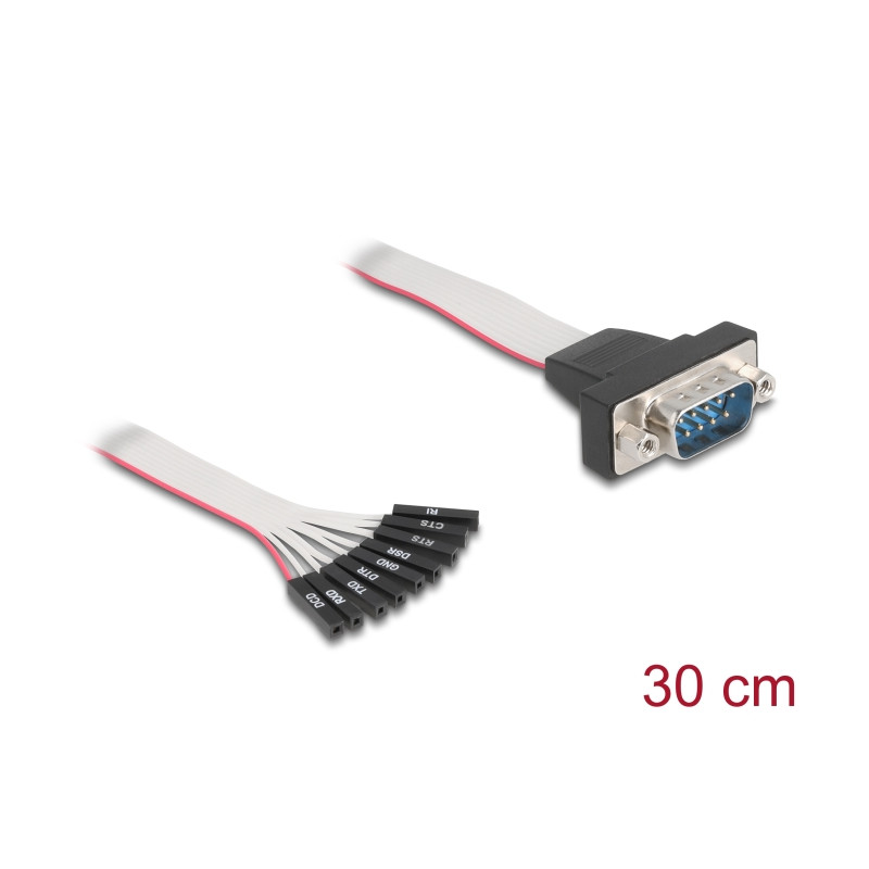 Delock Flachbandkabel RS-232 mit 9 x Pfostenbuchse zu D-Sub 9 Pin Stecker mit Muttern 30 cm