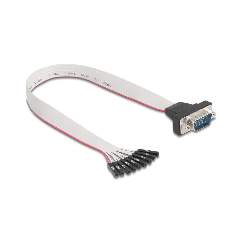 Delock Flachbandkabel RS-232 mit 9 x Pfostenbuchse zu D-Sub 9 Pin Stecker mit Muttern 30 cm